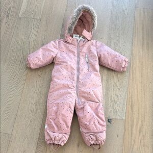 Pink Polka Dot Snowsuit with Fur Hood H&M